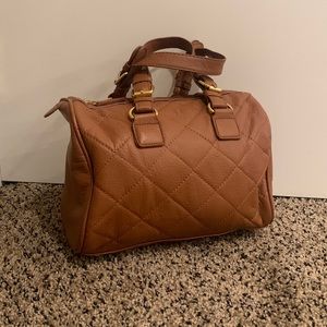 Small, brown, quilted faux leather mini duffle